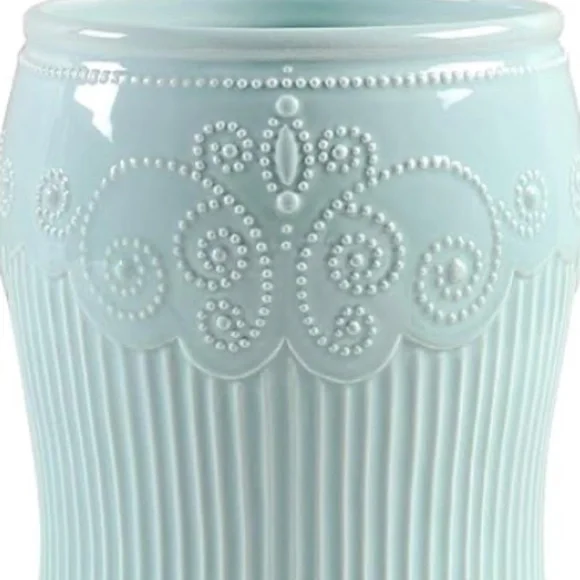 NWOT LENOX AMERICAN BY DESIGN FRENCH PERLE GROOVE CERAMIC WASTEBASKET Ice Blue - Picture 2 of 9
